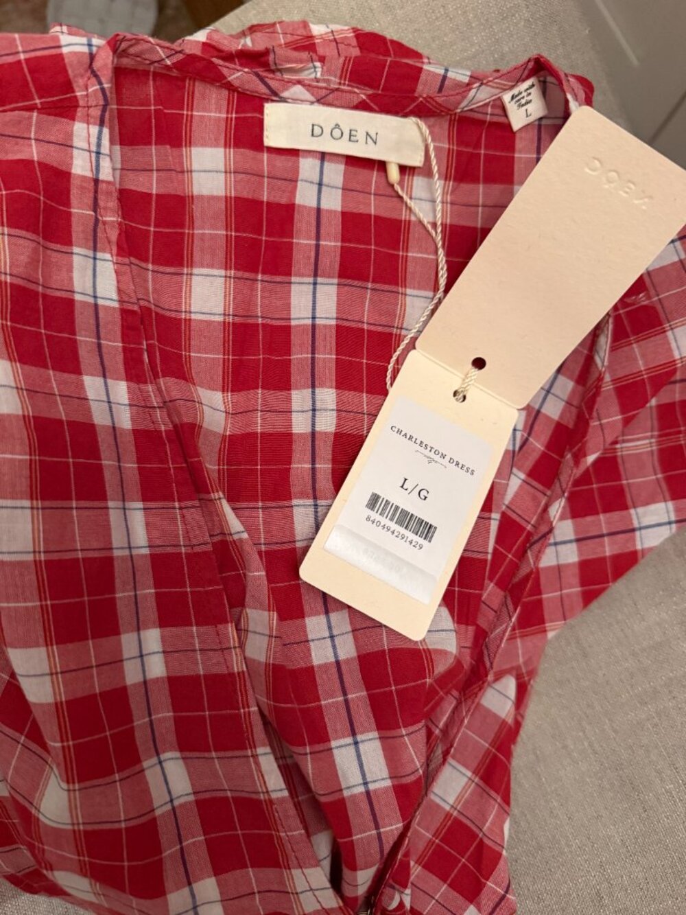 Doen Charleston Dress Alsace Plaid (Red & White) Sz L NWT - Picture 4 of 4